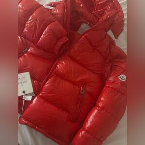 COPY - Shiny red moncler puffer jacket in x small maya zip up